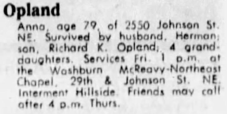 Obituary for Anna Opland