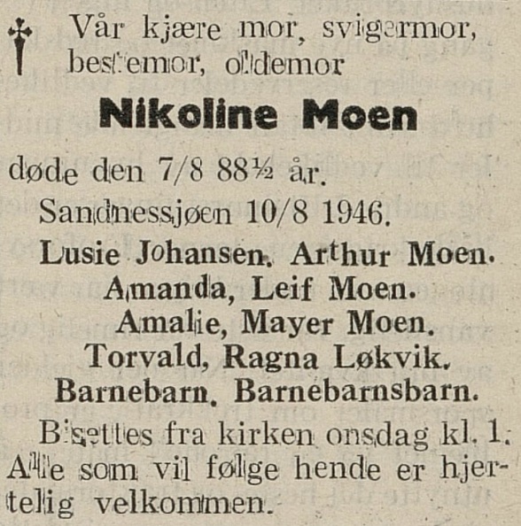 Nikoline Moen Dødsfallannonse